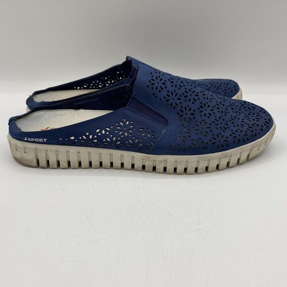 Jsport Women's Navy Floral Laser Cut Slip On Mule Sneaker Size 8 - Picture 1 of 7